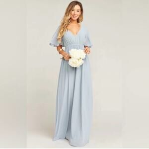 NWT SHOW ME YOUR MUMU Emily Empire Waist Maxi Dress in Steel Blue Size XXS